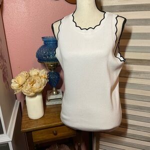 Cable & Gauge White Tank Top with Black Scallop Trim